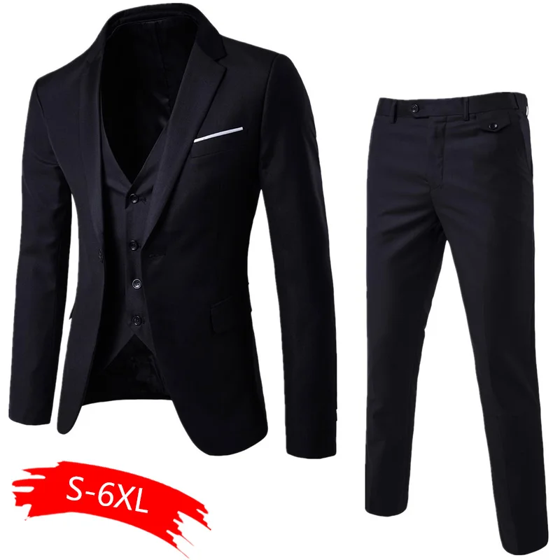 2021 Men's Fashion Slim Suits Business Casual Clothing Groomsman three-piece Suit Blazers Jacket Pants Trousers Vest Sets | Мужская