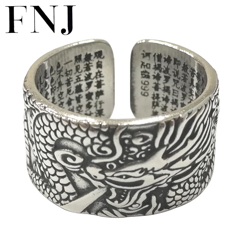

FNJ 990 Silver Ring Adjustable Size 100% Original Real S990 Solid Silver Rings for Men Jewelry Fine Lucky Animal Dragon