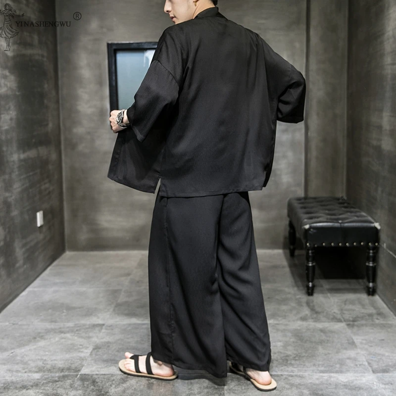 Кимоно мужское традиционное в японском стиле топ и футболка с вышивкой шорты для