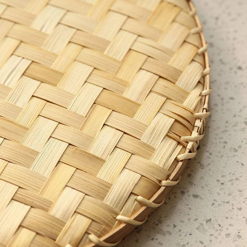 

Handmade Bamboo Food Fruit Wicker Rattan Banboo Basket Bread with Lid Round Plate Kitchen Storage Bread Organizer