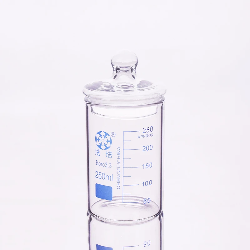 Beaker in low form without spout,Capacity 250ml,Outer diameter=71mm,Thickness=3.3mm,Height=100mm,Laboratory beaker