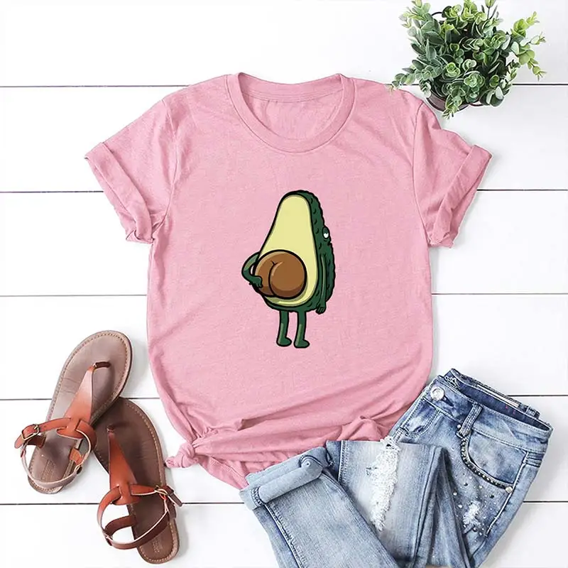

S-5XL Plus Size Fashion Women T-shirt Cartoon Avocado Pattern Print Funny T-Shirt Women O-Neck Short Sleeve Casual Cute Tops