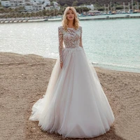 2021 graceful hot sale wedding dresses lace long sleeves wedding gowns back out jewel neckline bridal dresses on sale