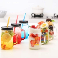 gradient blue letter glass cup mason jar mug with lidstraw creative ice cream fruit cold drinking glass smoothie coffee cupgift