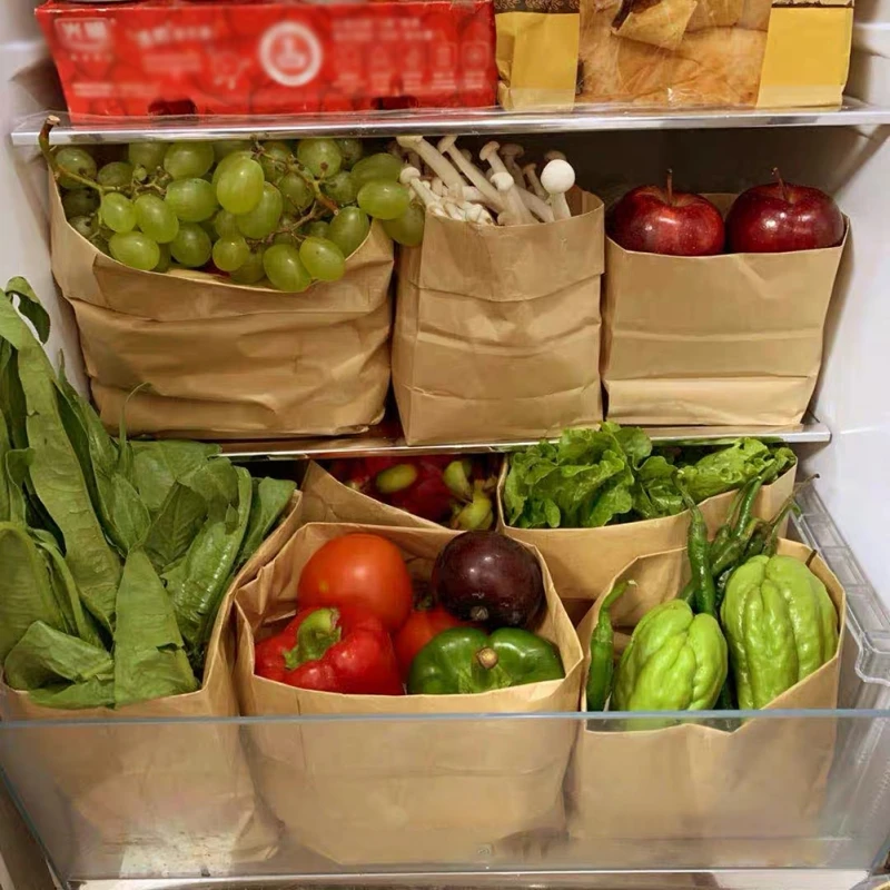 

Kraft Paper Food Storage Bags Reusable Washable Grocery Organizer Container Waterproof Home Kitchen Storage Supplies