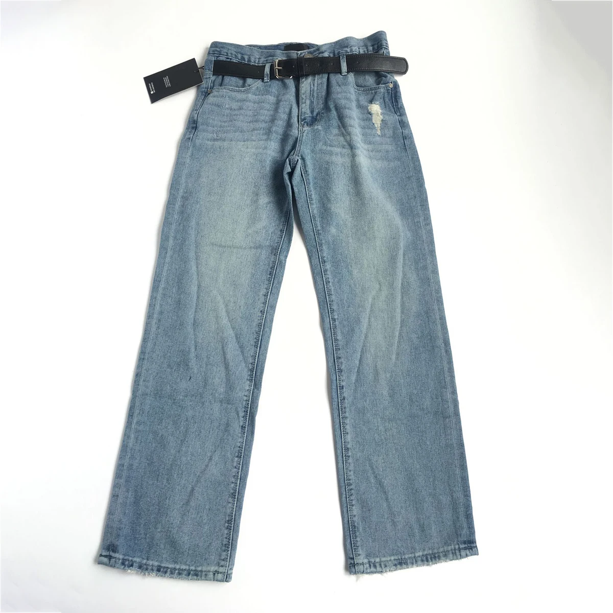 Hole Belt Patchwork Retro Jeans Women Spring Summer High Waist Button Zipper Long Trousers Casual Vintage Straight Pants 2021