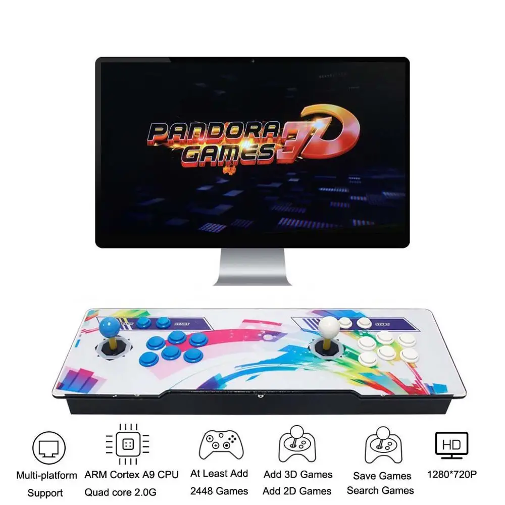 Rainbow 3D Pandora Games аркадная консоль, 2448 игр, добавить больше игр, поиск/сохранение/скрытие/удаление игр, 1280x720 P, мультиплееры онлайн - Цвет: Rainbow