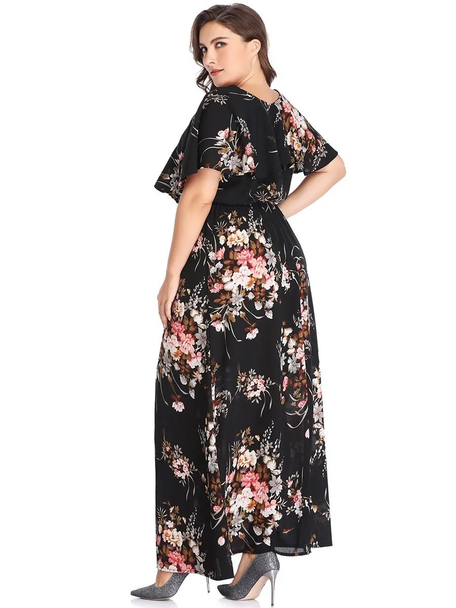 

Woman Oversize Dresses Short Sleeve V Neck Sundress Floral Print Robes Loose Casual Beach Bohemian Dress Long Maxi Dress 2021