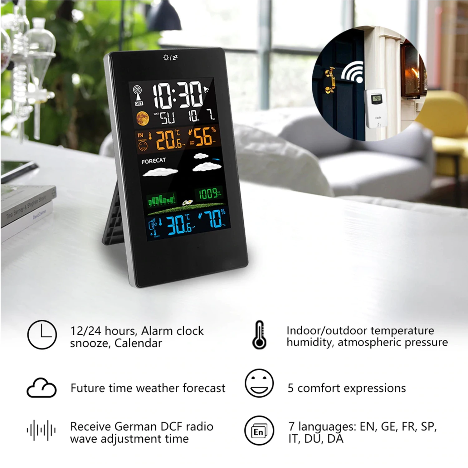 Wireless Weather Station Indoor Outdoor Forecaster with Sensor Digital Thermometer Hygrometer Monitor Alarm Clock | Инструменты