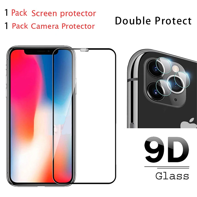 2 в 1 Защитное стекло для iPhone 11 Pro X XR XS Max 9D закаленное стекло+ объектив для камеры Защита экрана для iPhone 7 8 6 6S Plus
