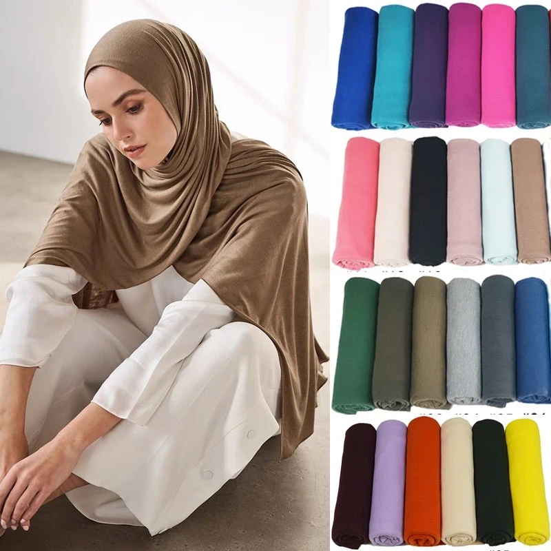 

Modal Cotton Jersey Hijab Scarf Muslim Shawl Plain Stretchy Soft Turban Head Wraps For Women Islamic Headscarf Scarves 180x80cm