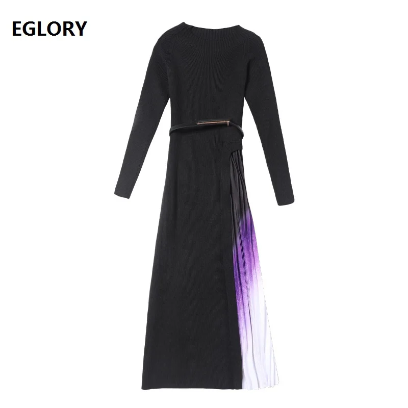 

Женское вязаное платье-свитер, Повседневное платье составного кроя с длинным рукавом и градиентным принтом, Осень-зима 2020