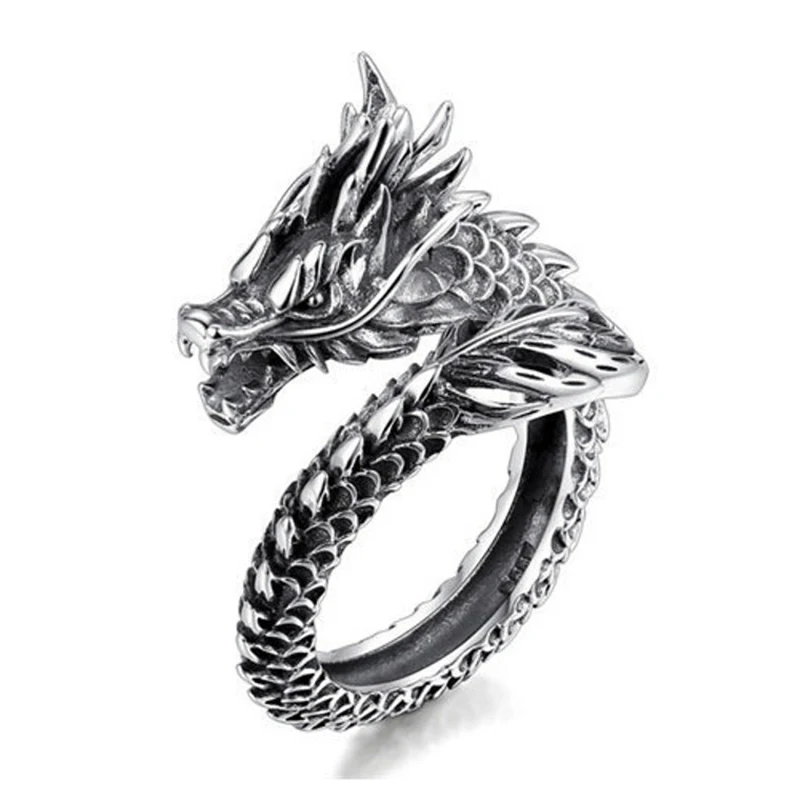 

Vintage Silver Color Punk Dragon Rings For Men Women Cool Rock Biker Opening Adjustable Ring Gothic Valentine's Day Jewelry Gift