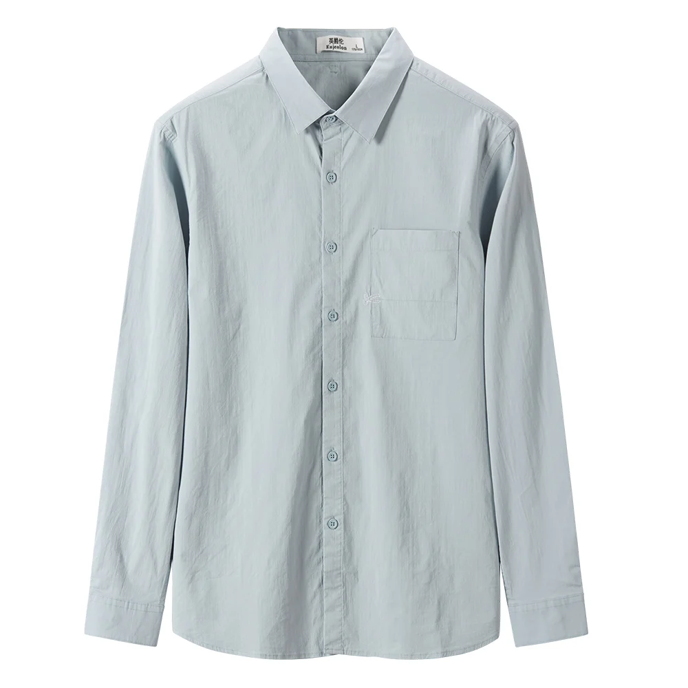 Light Blue Enjeolon, Осень-зима, мужские повседневные рубашки, Camisa Masculina, длинный рукав, отложной воротник, рубашка, модная одежда, CX2541-1 - Цвет: Light Blue