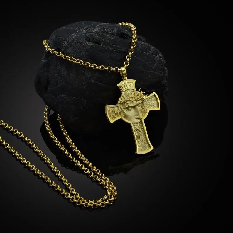 Christian Jesus Cross Necklaces Pendants Gold Silver Prayer Choker Men Necklace Jewelry подвеска |