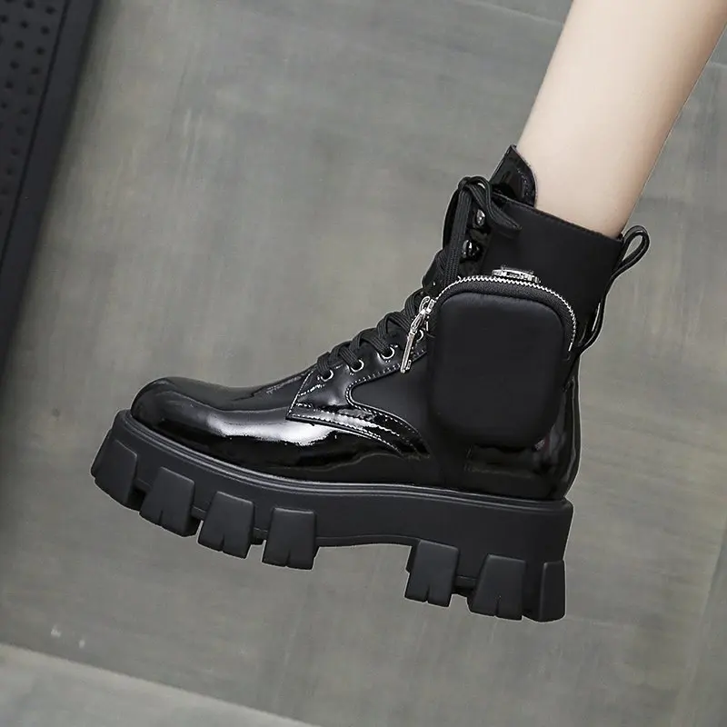 Platform Boots Female Women Shoes Ankle Autumn British Style Leather Boots Motorcycle Martin Boots Botas Mujer Zapatos Para