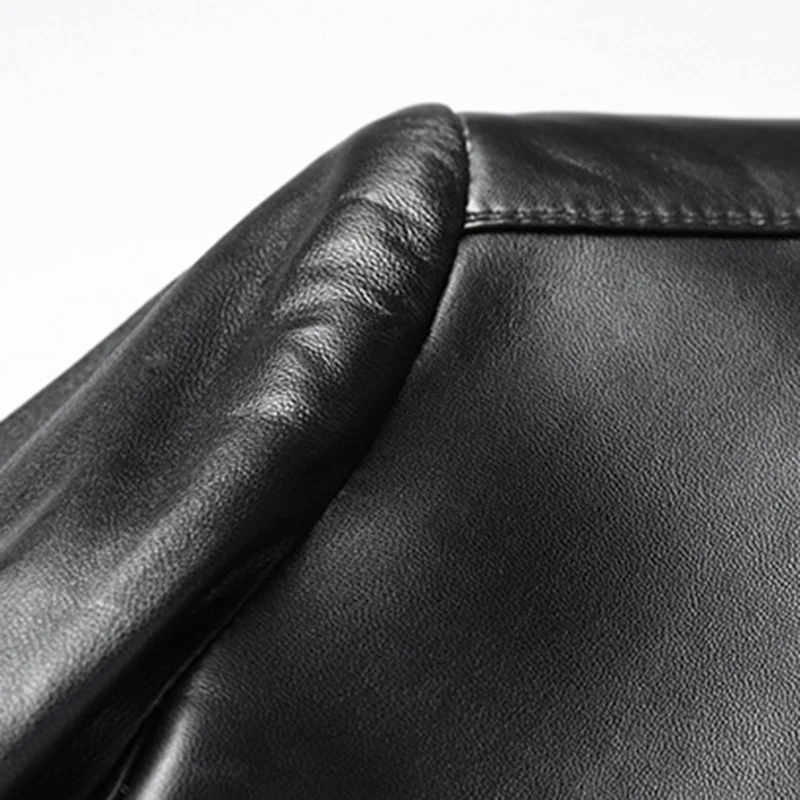 

2021 Men's Clothing Genuine Sheepskin Leather Jackets Fashion Black Coat Spring Autumn Classic Black Casual Style Moto S8642