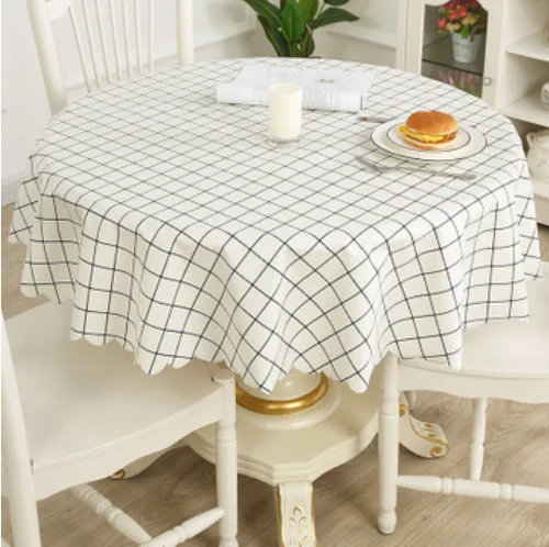 

Round Plaid PVC Table Cloth Oil Waterproof Plastic White Protection Coffee Table Cover for Home Ding Room Kitchen Restaurant