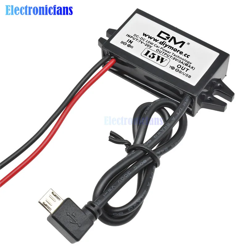 Водонепроницаемый DC-DC 12V to 5V 3A Micro USB преобразователь понижающий модуль питания DC/DC