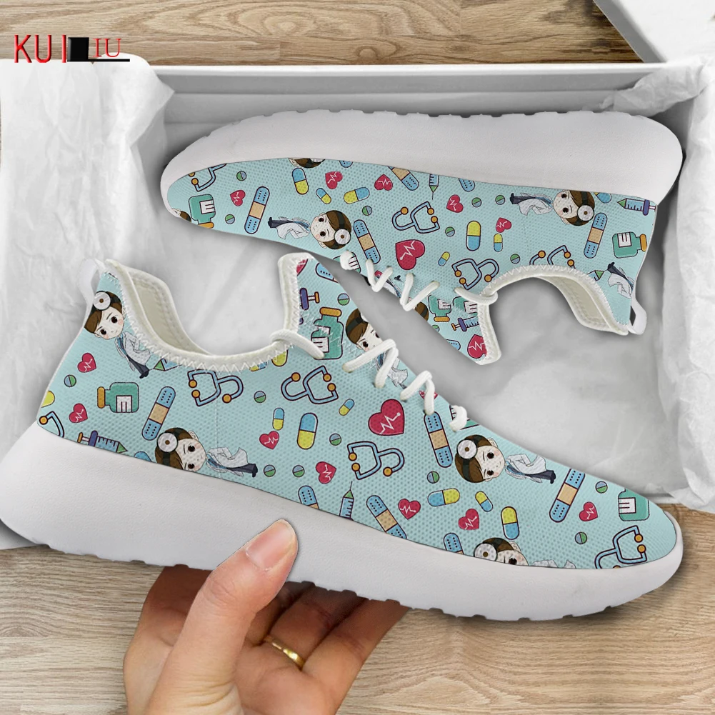 

KUILIU 2021 Autumn Female Sneakers Cartoon Doctor Print Women's Casual White Shoes Medical Nursing Children Unisex Footwear