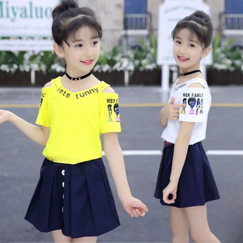 Комплекты одежды для девочек новинка 2020 года летняя футболка юбки мини-комплект