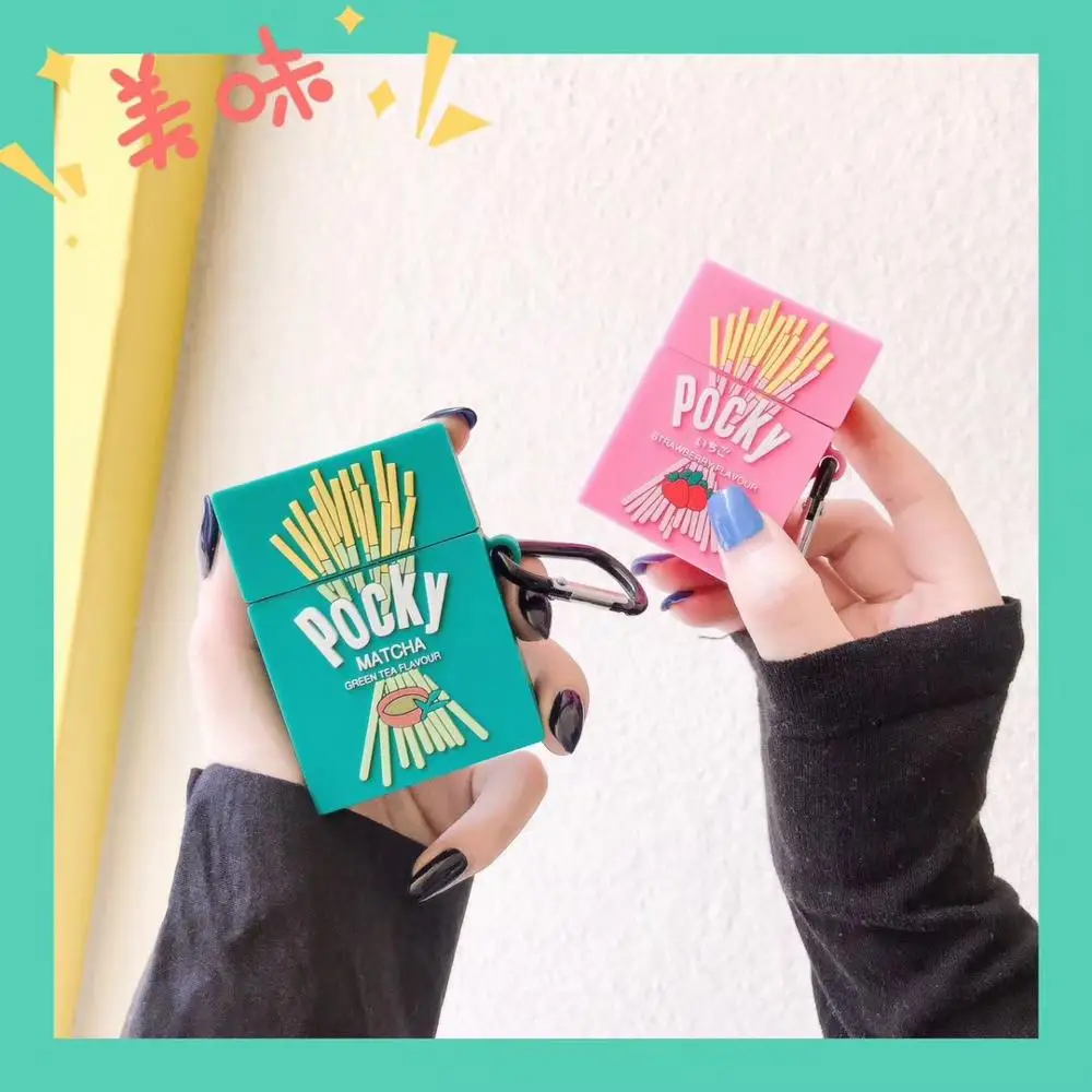 3D Клубника Glico Pocky печенье беспроводная Bluetooth гарнитура силиконовый чехол для Airpods