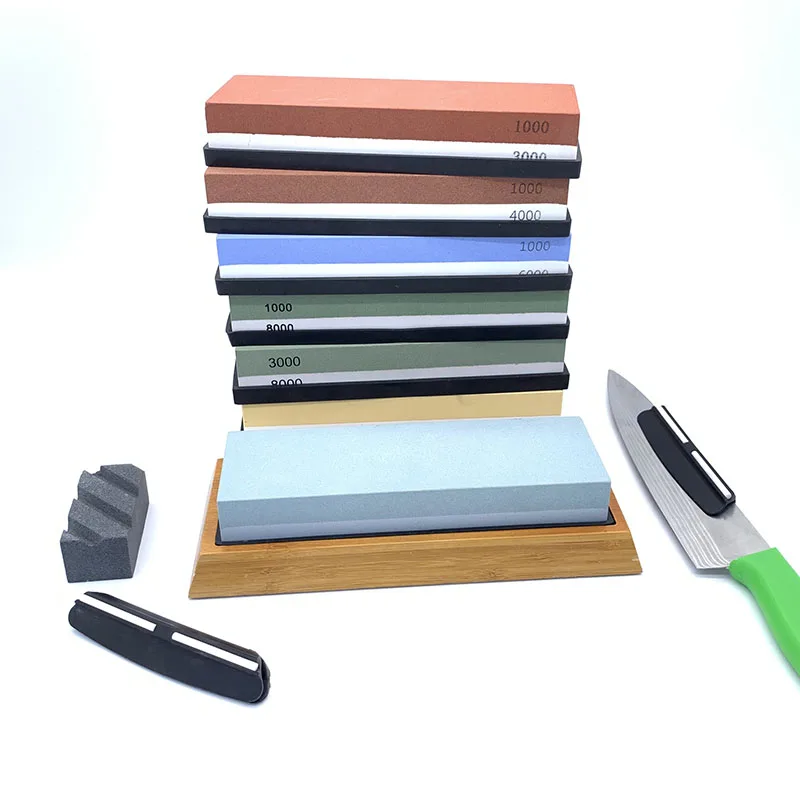 

Kitchen tool accessorie sharpener with base, correction stone angle guide whetstone 240-8000 grit double-sided oil stone set