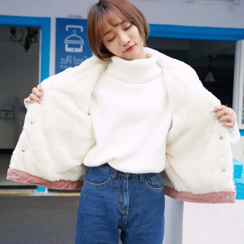 Европейская мода вельветовое пальто зимняя куртка женское флисовое короткое