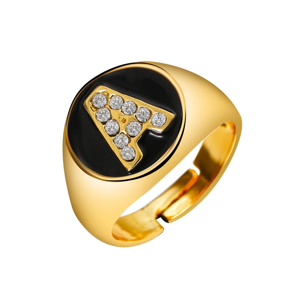 

Retro Zircon Initial Letter Rings For Men Women Gold Adjustable Letter Ring Gothic Punk Wedding Jewelry Accessories BFF Bague