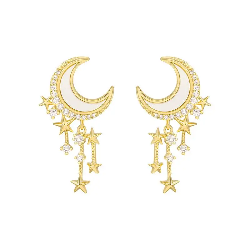 

Vintage Earrings for Women Gold Siliver Color Earrings Cute Star Moon Tassel Drop Earrings Korean Fashion Pendant Jewelry