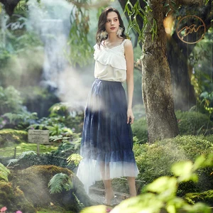 Женская длинная юбка с оборками ARTKA, элегантная сетчатая юбка с градиентом и поясом на резинке, QA25101C, весна-лето 2020