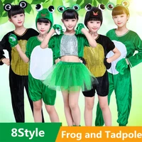 children halloween cosplay costumes green frog tadpole performance satge wear fancy party dance cartoon jumpsuit headwear