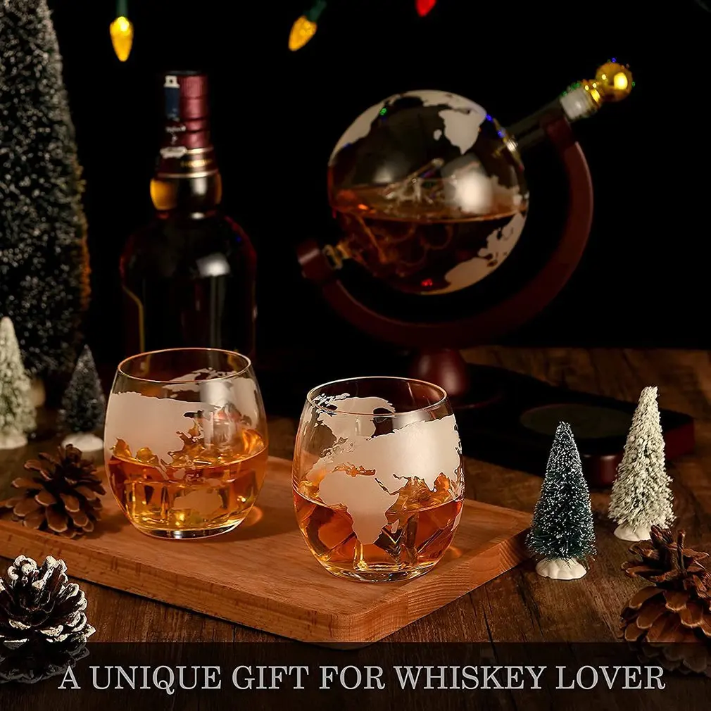

Whiskey Decanter Globe Set With 2 Etched Globe Whisky Glasses For Wine Cocktails Liquor Scotch HomeBar Beverage Ser