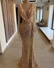Женское блестящее вечернее платье Vinca Sunny, длинное Привлекательное платье с длинным рукавом, высоким разрезом, V-образным вырезом и юбкой-годе, с золотыми блестками, Дубаи, 2022