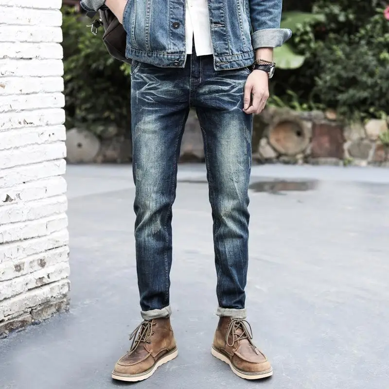 

New Arrivals Men's Biker Jeans Slim Fit Straight Denim Pants Distressed Trousers