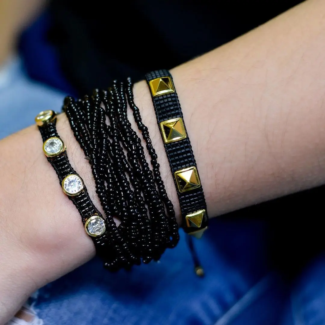 

Diamond-studded Punk Style Couple Set Miyuki Rice Beads Hand-woven Multi-layer Beaded Bracelet Gift To Girlfriend Bead Bracelet