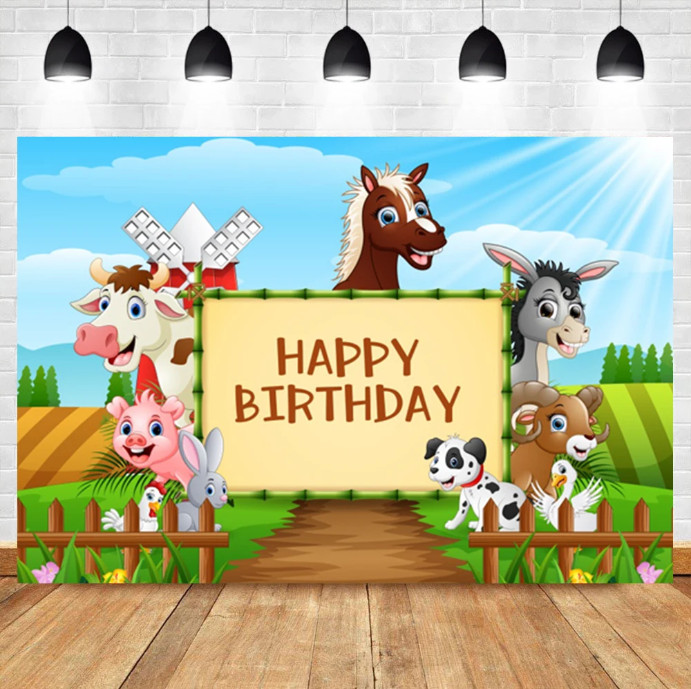 

Laeacco Cartoon Farm Animal Backdrop Newborn Baby Shower Children Boy Birthday Photography Background For Photo studio Photocall