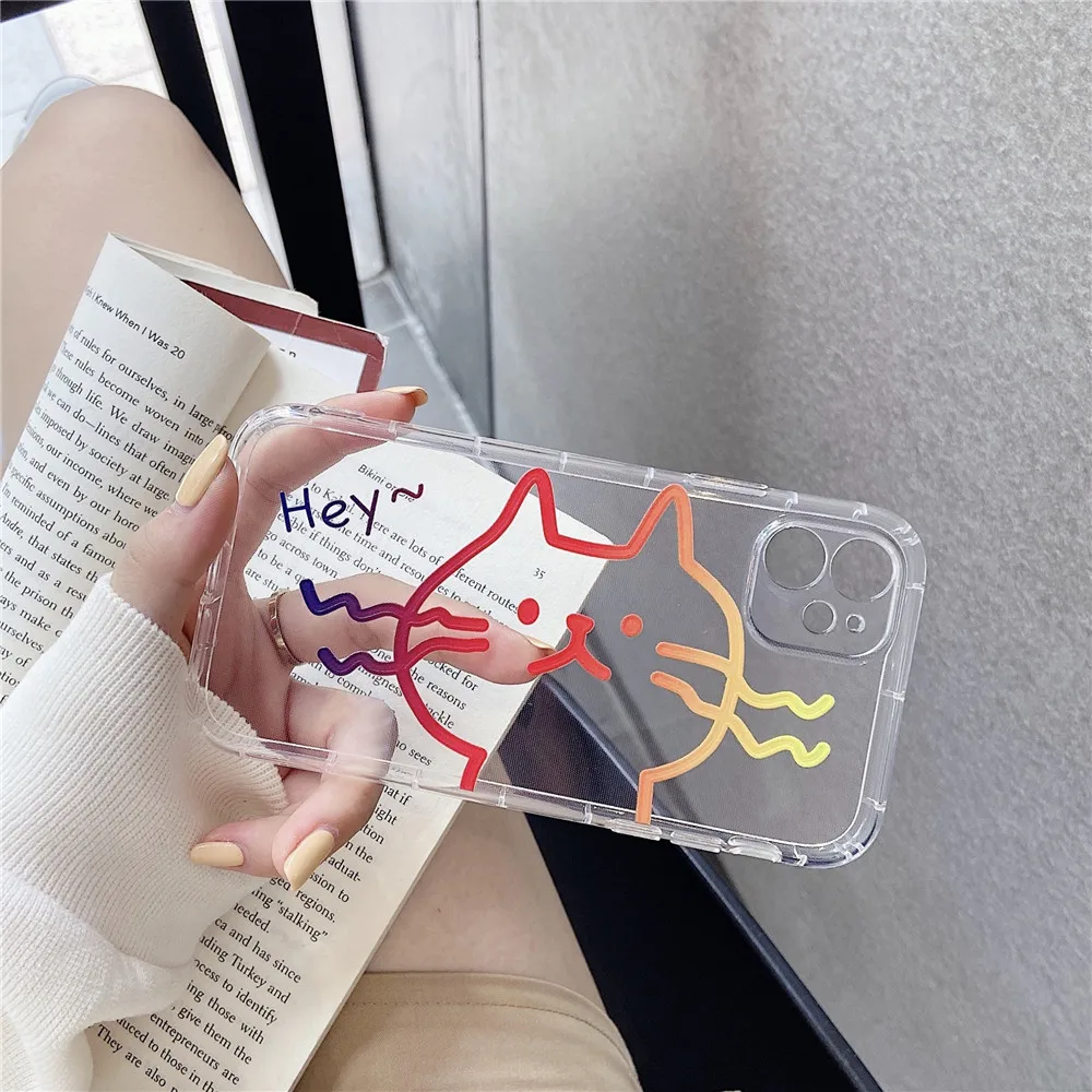 

Cute Gradient Phone Case for iPhone 11 Pro Max X XS XR 7 8 6 6S Plus Cat Clear Transparent Cover SE 2020 Slim Soft Bear Fashion