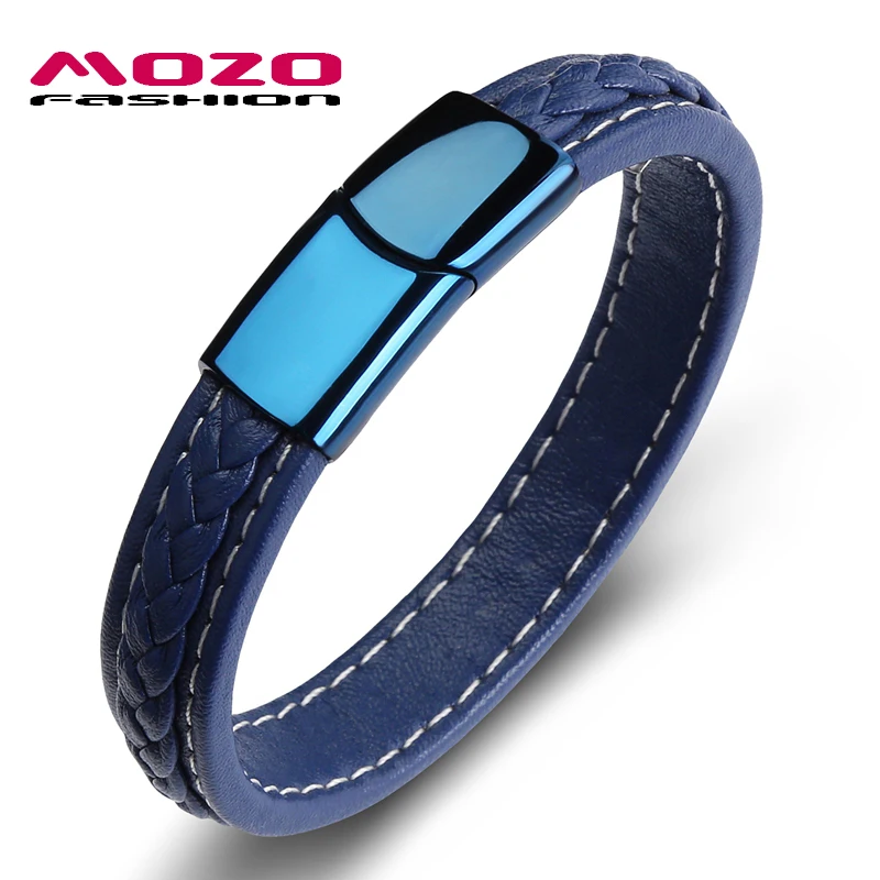 Модные новые популярные мужские кожаные плетеные браслеты из нержавеющей стали