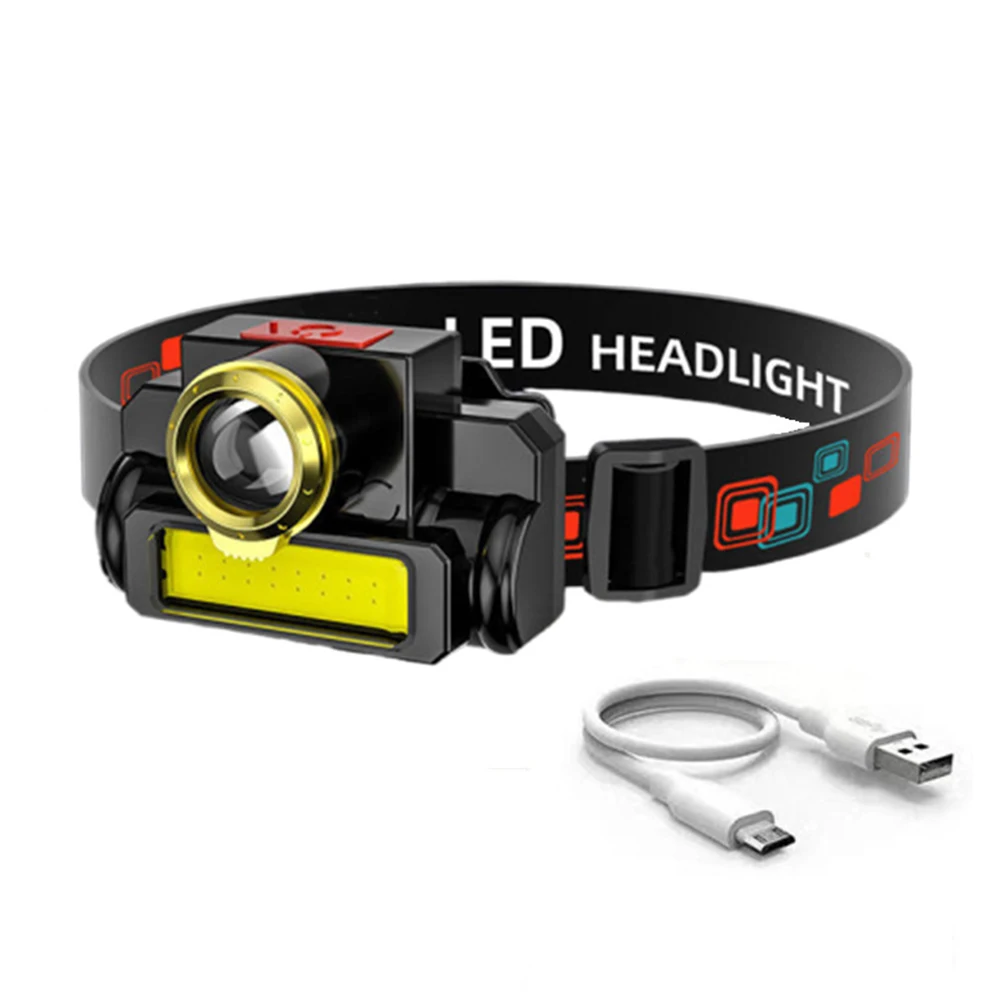 

Portable XPE+COB LED Headlamp USB Rechargeable Zoom Outdoor Camping Waterproof Headlight Fishing Flashlight Torch