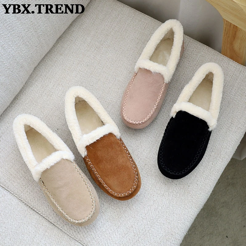 Лоферы женские из флока теплые Мокасины плоская подошва нескользящая