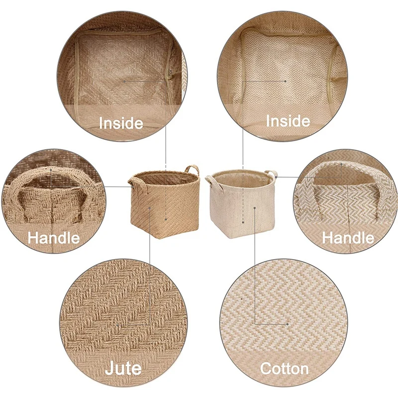 

2 Pcs Storage Baskets,Organizer Box Bins in Jute with Handle,Decorative for Home Toiletry/Sundries/Toys