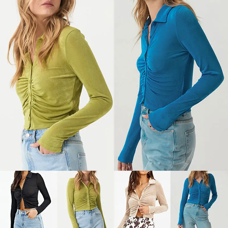 

Cryptographic Single Breasted Turn-down Collar Casual Top And Blouses Autumn Button Up Long Sleeve Tops Blouses Slim Fashion Tee