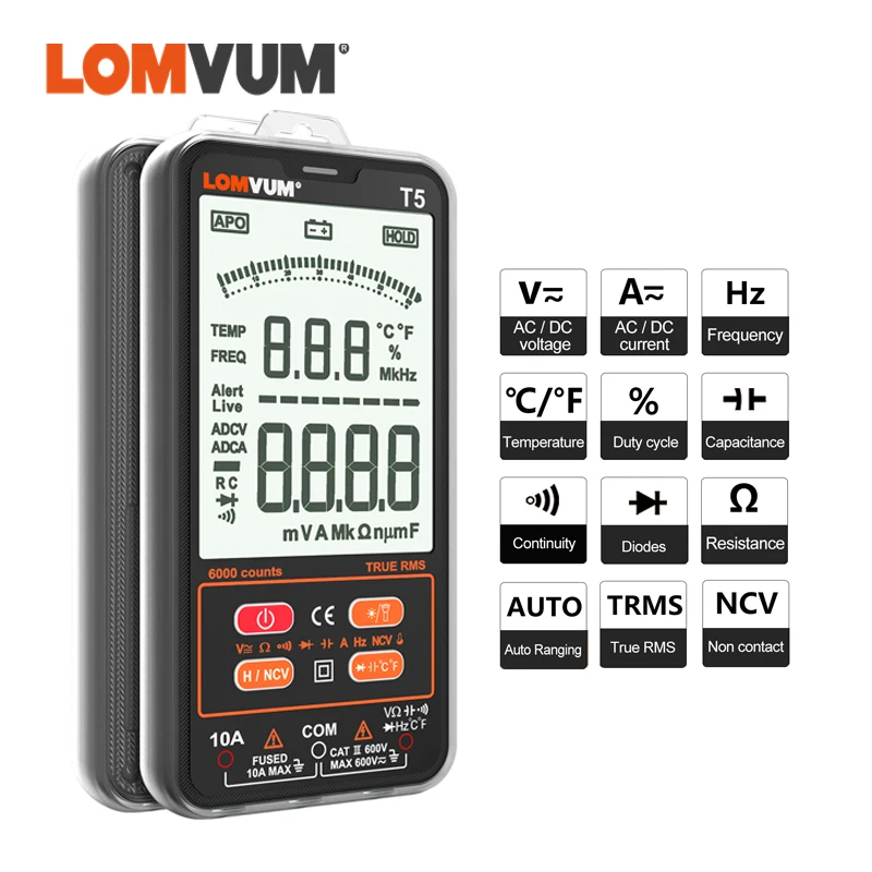 

Мультиметр Цифровой LOMVUM, 6000 отсчетов, TRMS, ЖК-дисплей