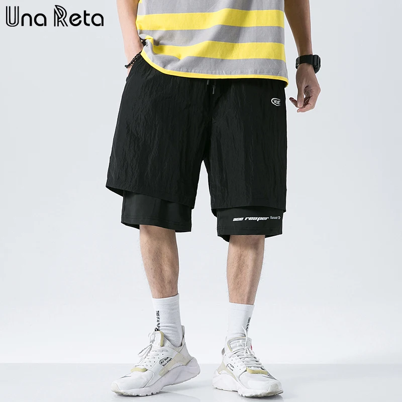 

Una Reta Shorts Men Summer New Fashion Streetwear Elastic Waist Knee Length Sweatpants Hip Hop Patchwork Print Men's Shorts