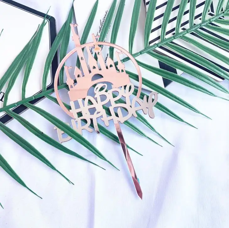 1 шт. милые с днем рождения акриловые топперы для торта серебряный розовый замок