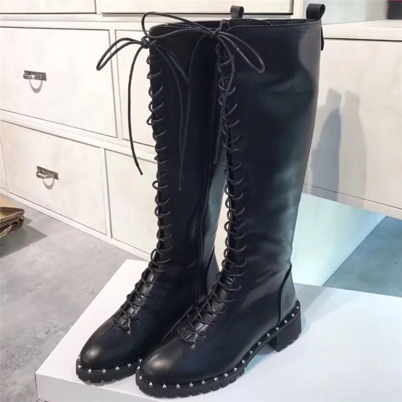 B3 женский черный Цвет из искусственной кожи сапоги до колена женская обувь со