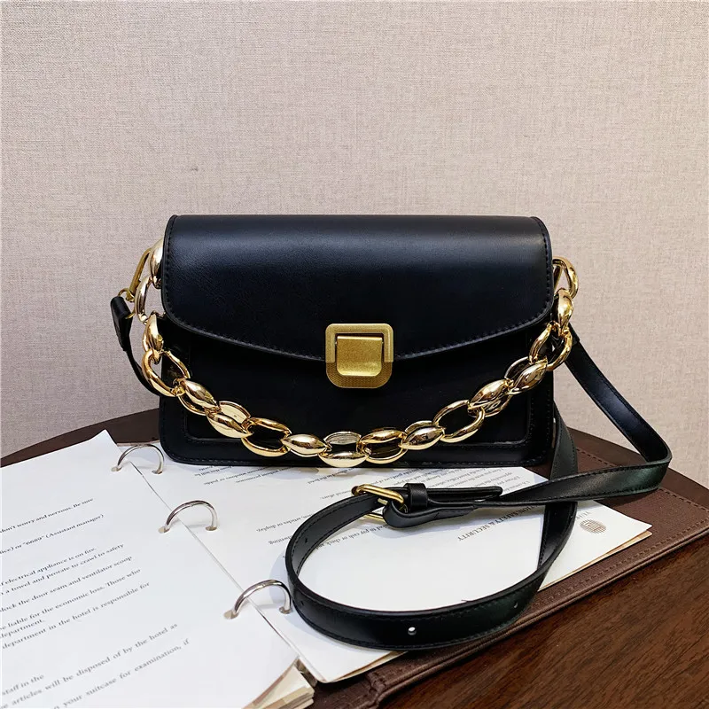 

2021 New Korean Version of Urban Simple Lock Chain Female Bag Single Shoulder Female Small Square Bag Casual Trend Diagonal Bags