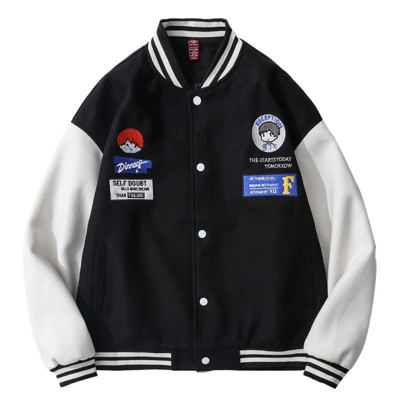 

2021 New Popular Logo Retro Color Patchwork Embroidered Baseball Coat Men's Loose Lovers Casual Jacket