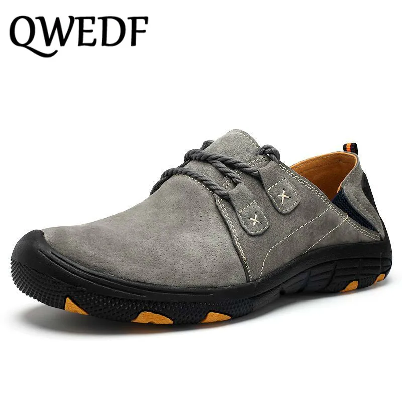 QWEDF New Genuine Leather Casual Shoes Men Loafers Suede Breathable Outdoor Training Walking sneakers G5-96 | Обувь